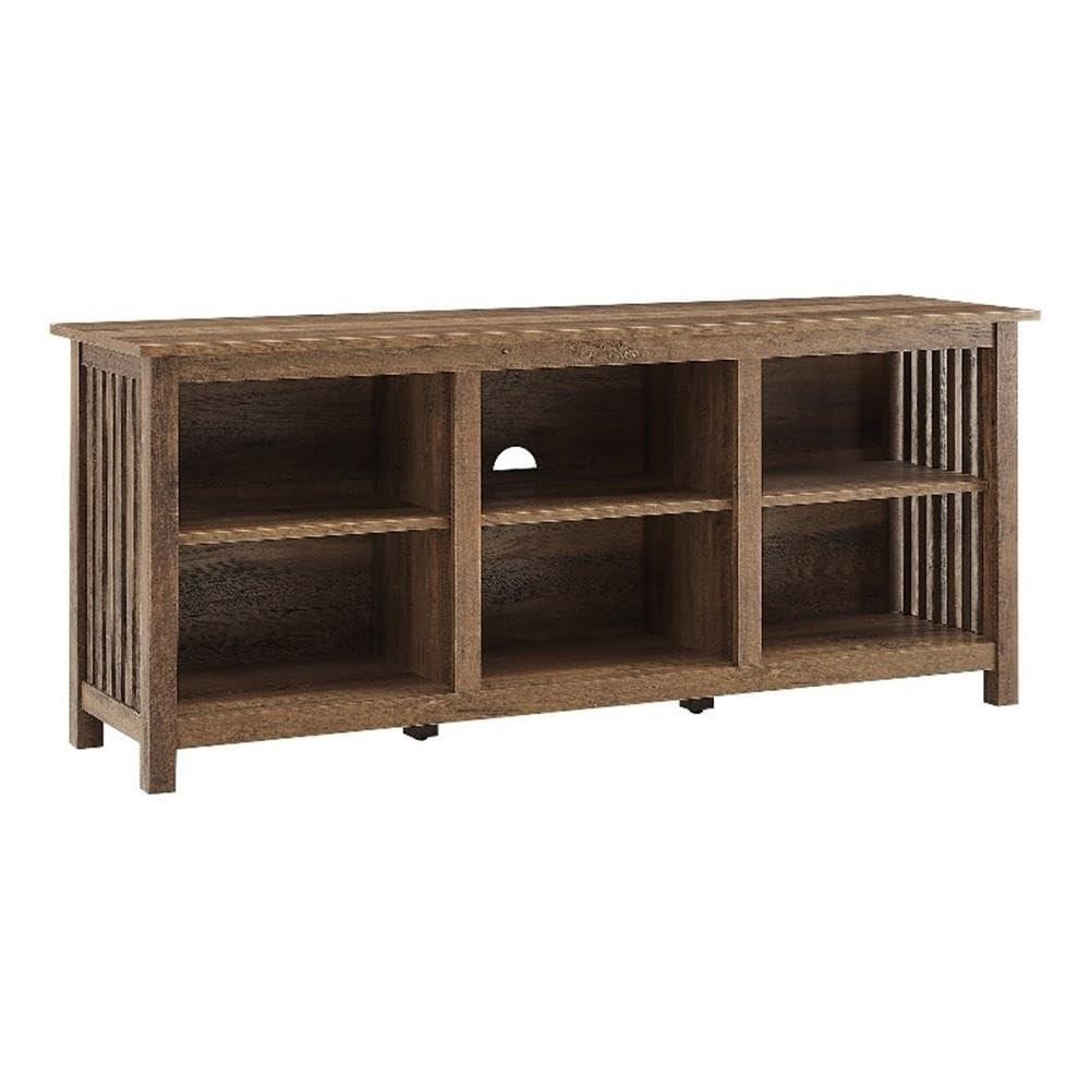 Rustic Oak Mission-Style Slat-Side TV Stand for 65 Inch TVs