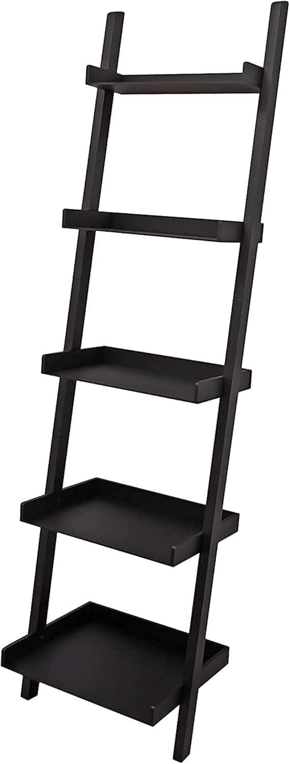 Hadfield 5-Tier Black Wood Leaning Ladder Shelf