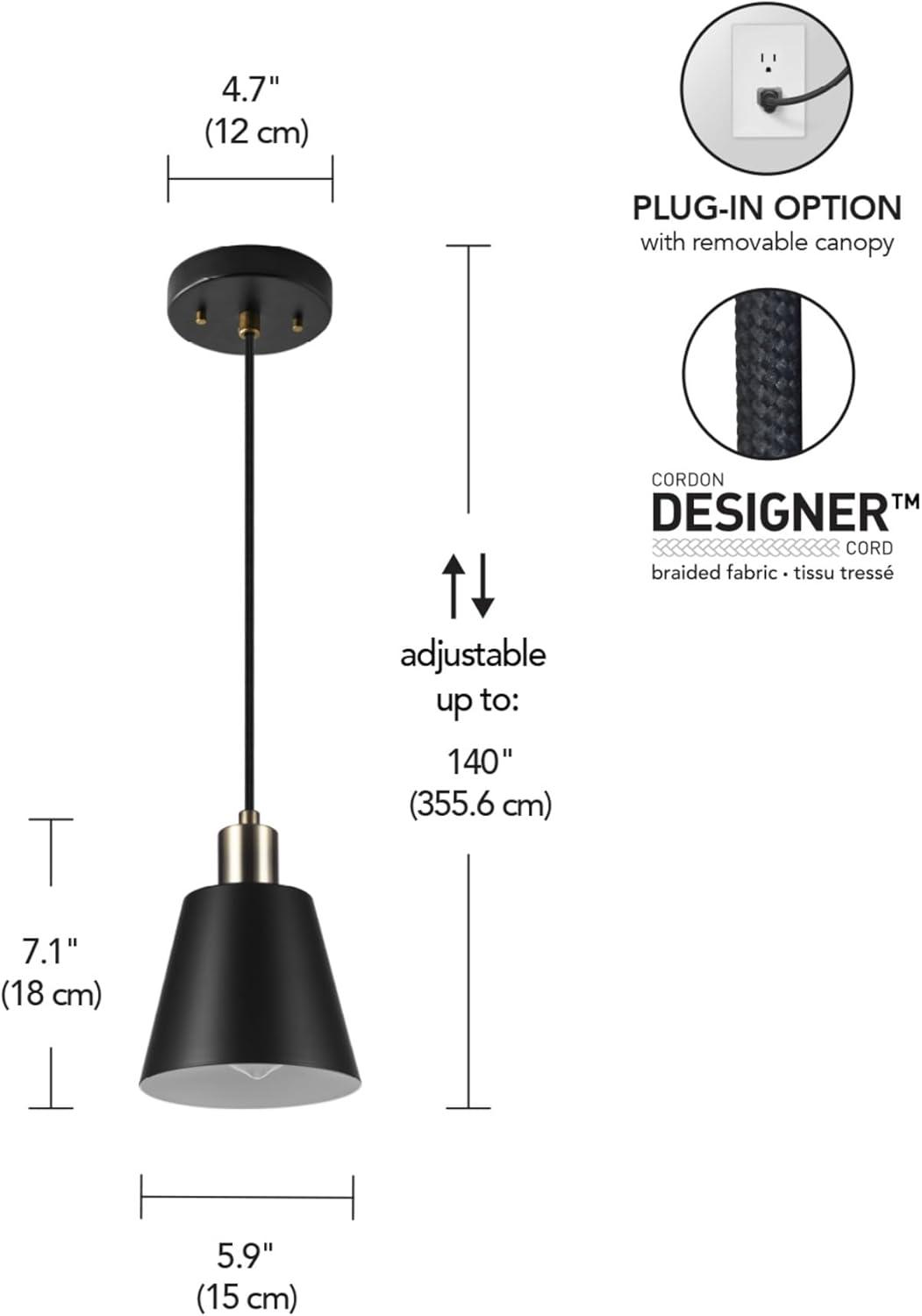 Matte Black Mini Pendant Light with Brass Accents