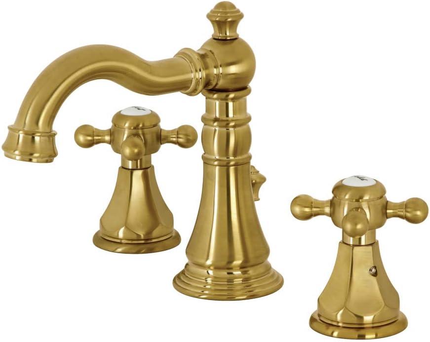 Kingston Brass Metropolitan Two-Handle 3-Hole Deck Mount Widespread Bathroom Faucet with Pop-Up Drain