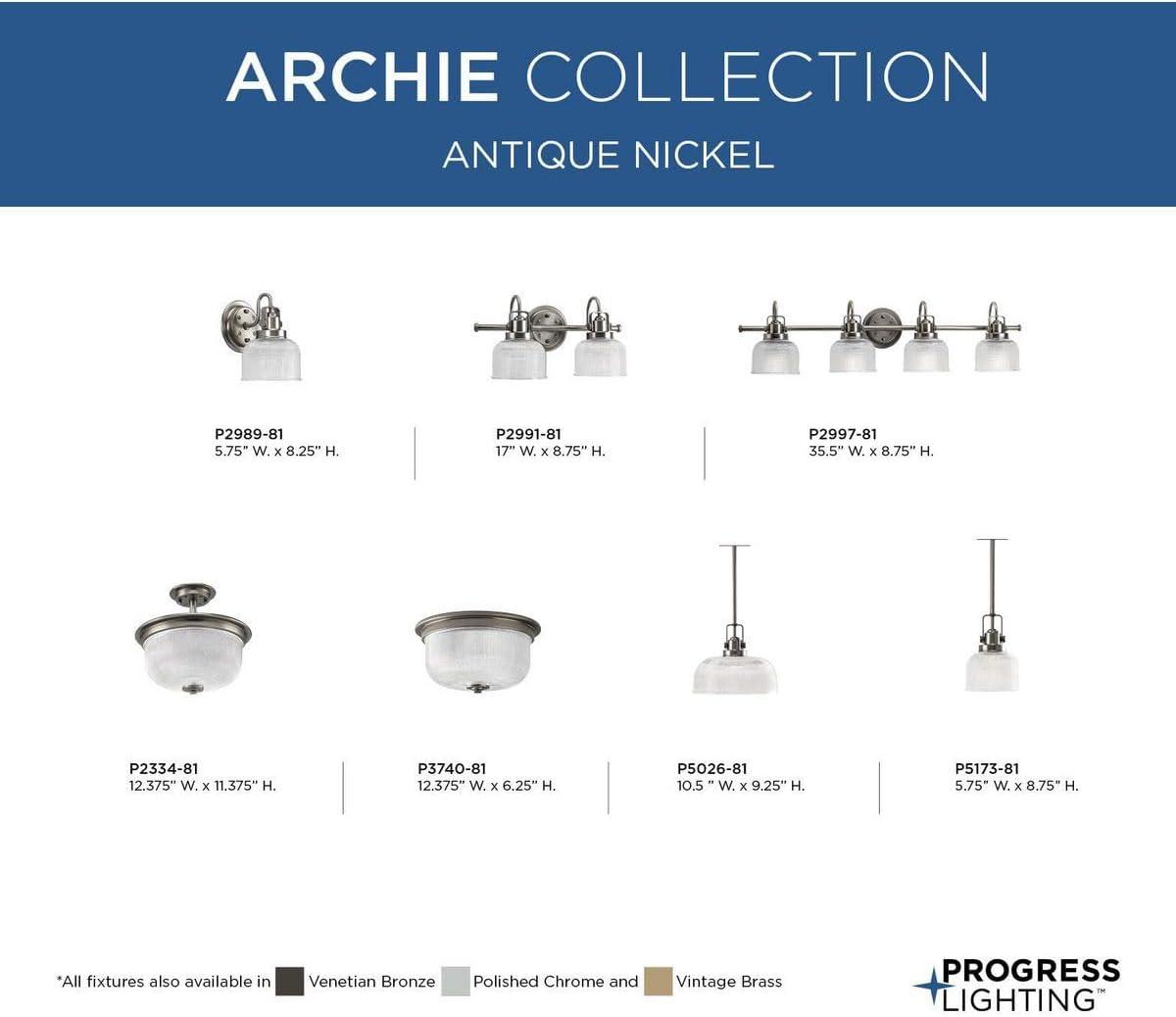 Progress Lighting, Archie Collection, 1-Light Mini-Pendant, Polished Chrome, Prismatic Glass Shade