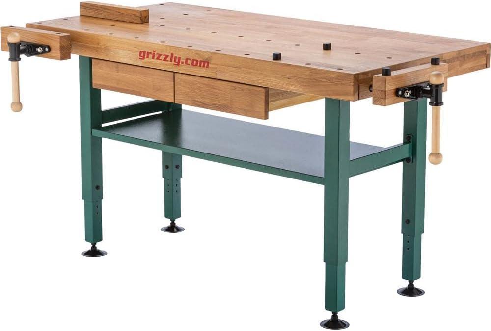 Grizzly T10157 Heavy-Duty Oak Workbench with Steel Legs