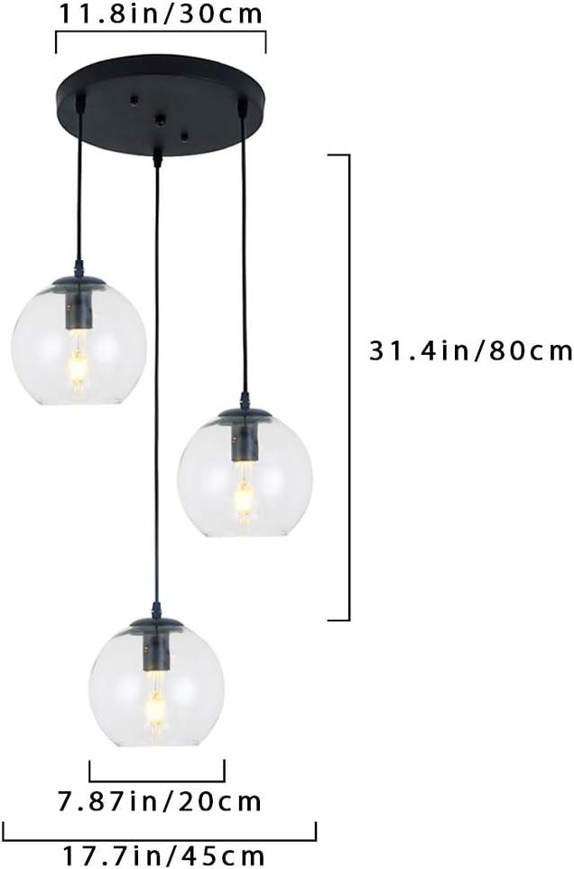 Baxter 3 Light Pendant Ceiling Light with Clear Glass, Black