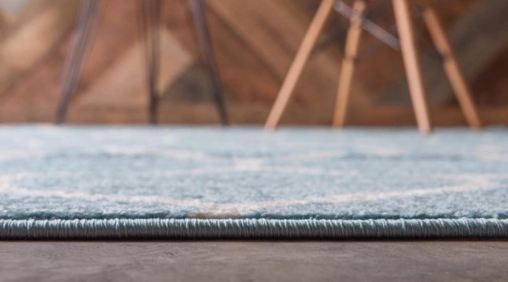 Unique Loom Trellis Frieze Collection Area Rug - Rounded (8' x 11' Rectangle Light Blue/Ivory)