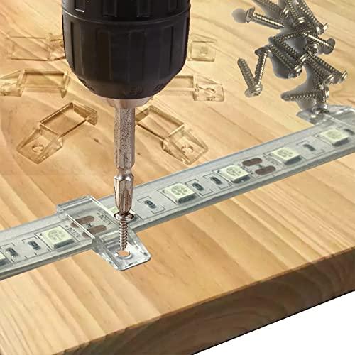 Outdoor LED Strip Light Mounting Bracket Fixing Clips - 100 Pack with Screws, for Silicone Tube, IP67 Waterproof Strip