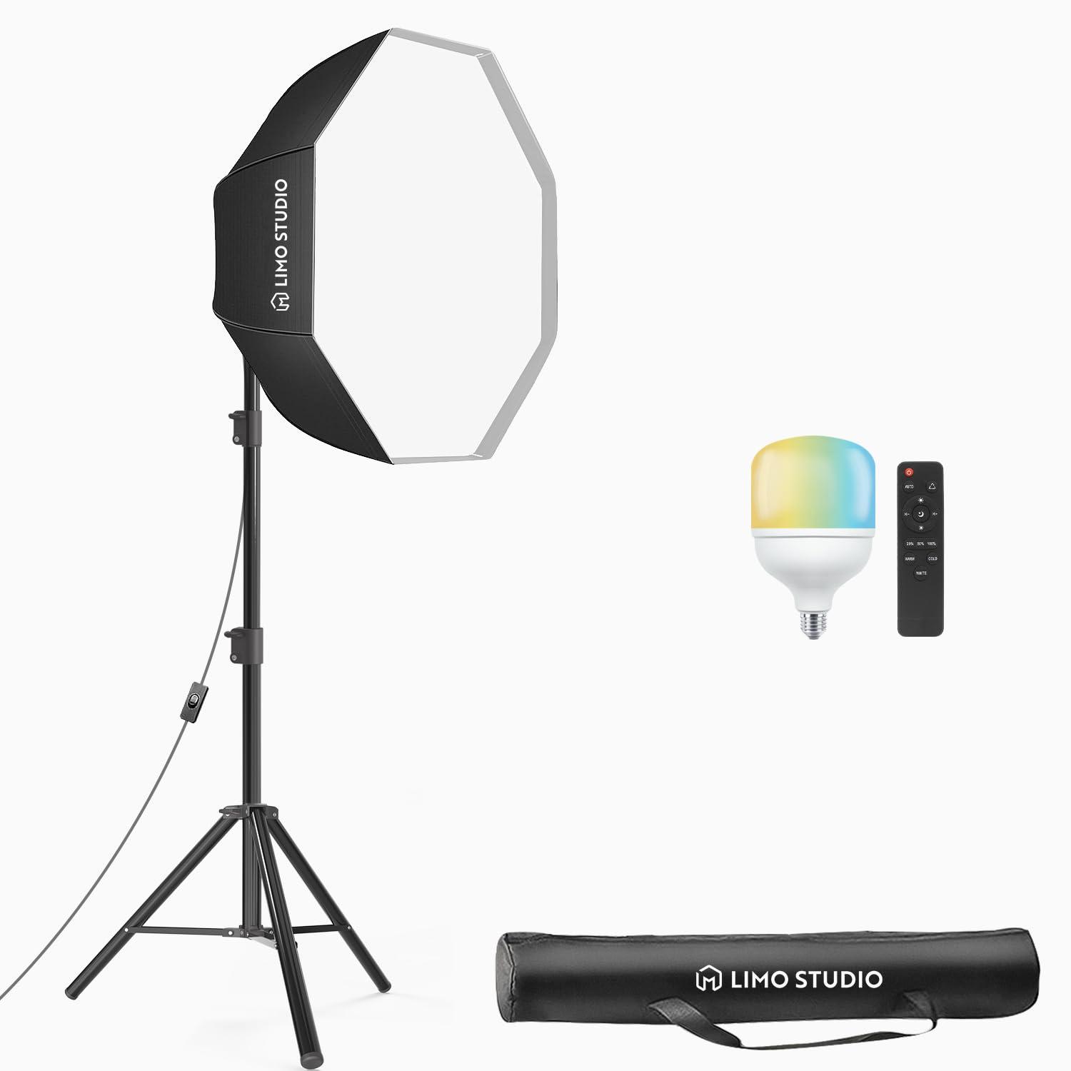 LimoStudio [1 Pack] LED Remote Control, 27 inch Octagon Diameter Softbox Continuous Lighting Kit, 3000K-6500K Adjustable Color Temperature, 7600 Lumen, 95>CRI, Soft Box Light Diffuser, AGG702