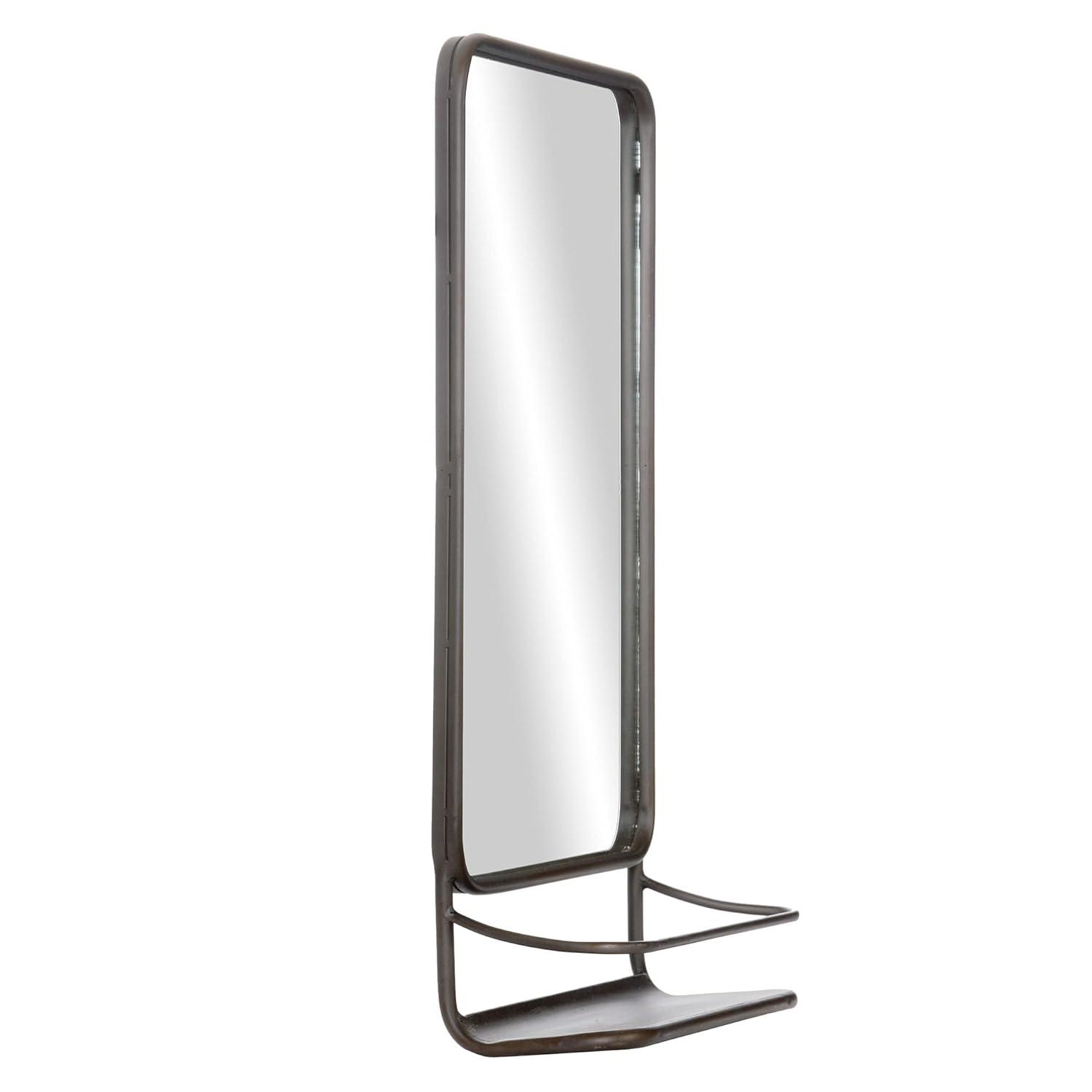Patton Wall Decor Gray Bronze Metal Wall Accent Mirror with Shelf, 16" x 40"