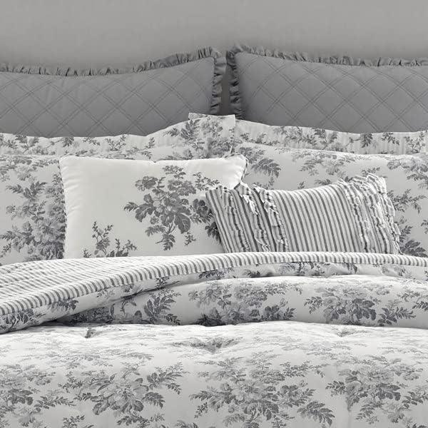 Laura Ashley Laura Ashley Annalise Floral Grey Cotton Bonus Comforter Set