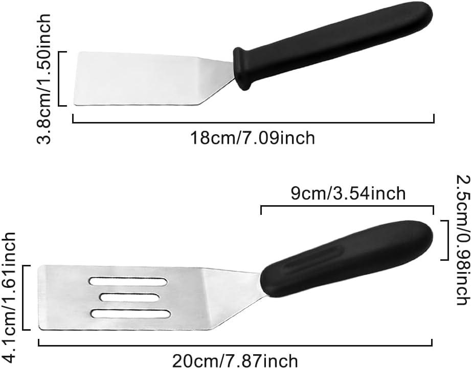 2 Pieces Small Spatula Set, Stainless Steel Mini Serving Spatula for Kitchen Use, Flipping or Cooking for Brownie, Cookie, Lasagna, Pancakes & Cake(Black+Silver)