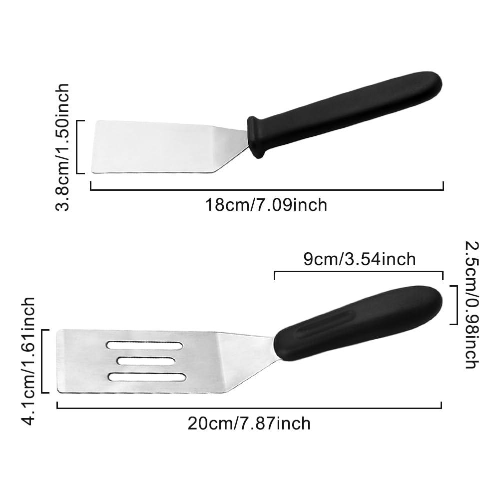 2 Pieces Small Spatula Set, Stainless Steel Mini Serving Spatula for Kitchen Use, Flipping or Cooking for Brownie, Cookie, Lasagna, Pancakes & Cake(Black+Silver)