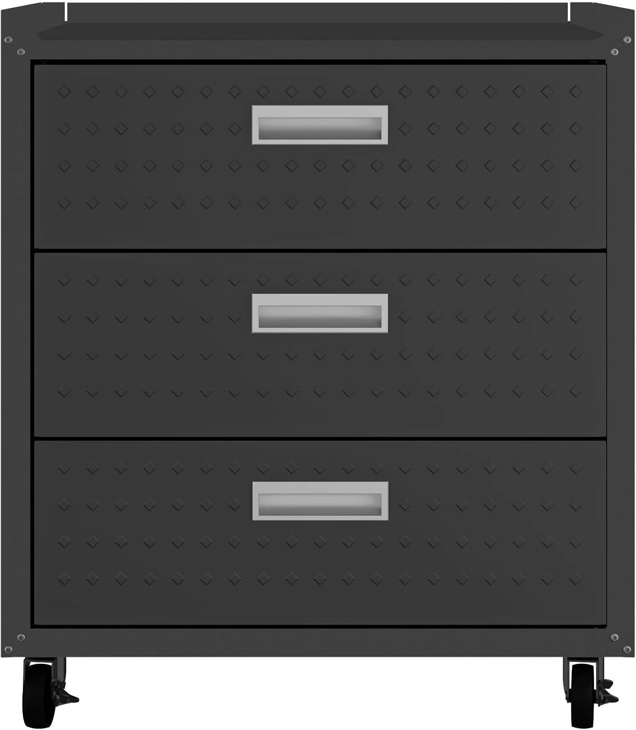 Fortress Textured Metal 31.5" Garage Mobile Chest with 3 Full Extension Drawers y