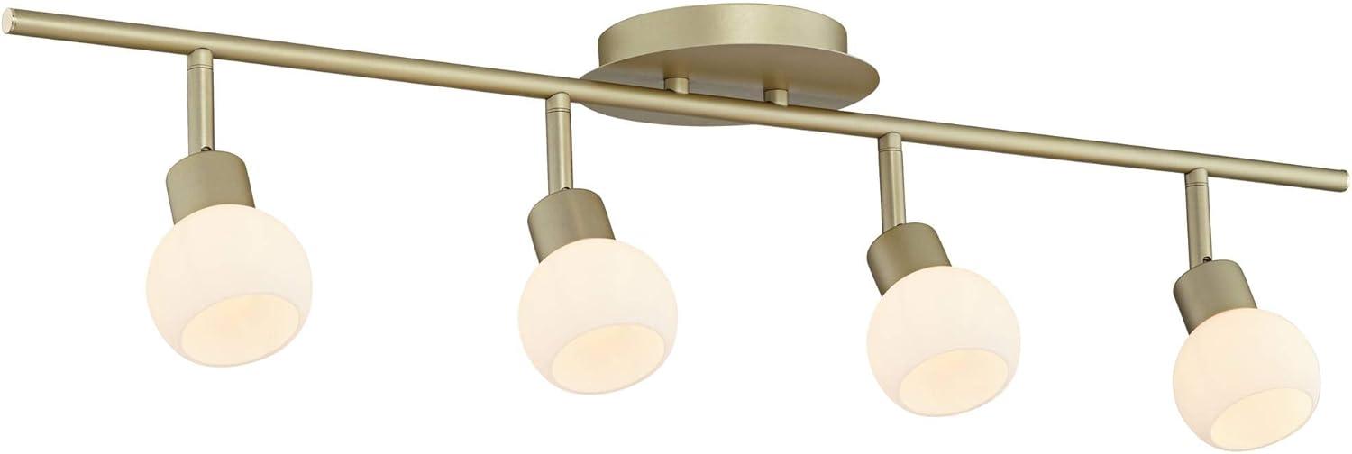 Pro Track Globe 4-Head LED Ceiling Track Light Fixture Kit Plug In Corded Adjustable Gold Brass Finish Modern Kitchen Bathroom Dining 31 3/4" Wide