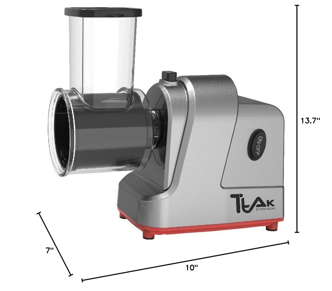 Ttak HOUSEWARE Electric Cheese Grater, 250W Professional Electric Slicer Shredder, One-Touch Control Electric Salad Machine Fruits, Vegetables, Cheeses, Salad Maker 5 Attachments Food Processor