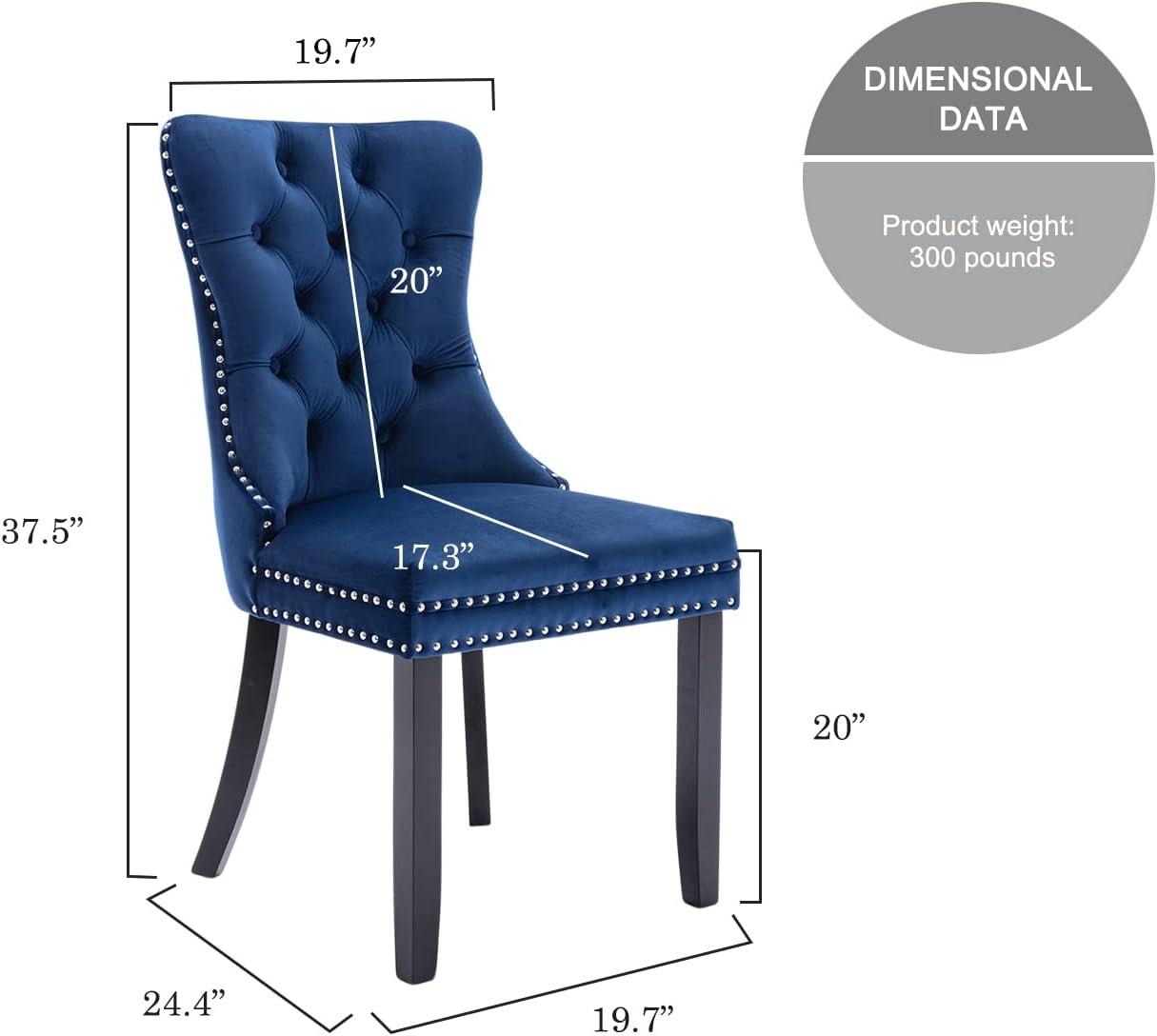 ODUSE-DAILY Velvet Dining Chairs Set of 2, Navy Kitchen & Dining Room Chairs, Tufted Dining Chairs, Fabric Upholstered, Solid Wood, Sillas De Comedor (Blue, 2 Pcs)