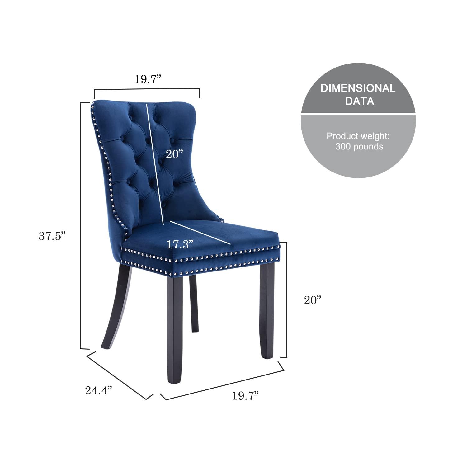ODUSE-DAILY Velvet Dining Chairs Set of 2, Navy Kitchen & Dining Room Chairs, Tufted Dining Chairs, Fabric Upholstered, Solid Wood, Sillas De Comedor (Blue, 2 Pcs)
