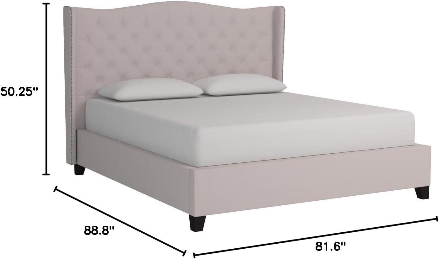 King Light Beige Linen Tufted Upholstered Platform Bed