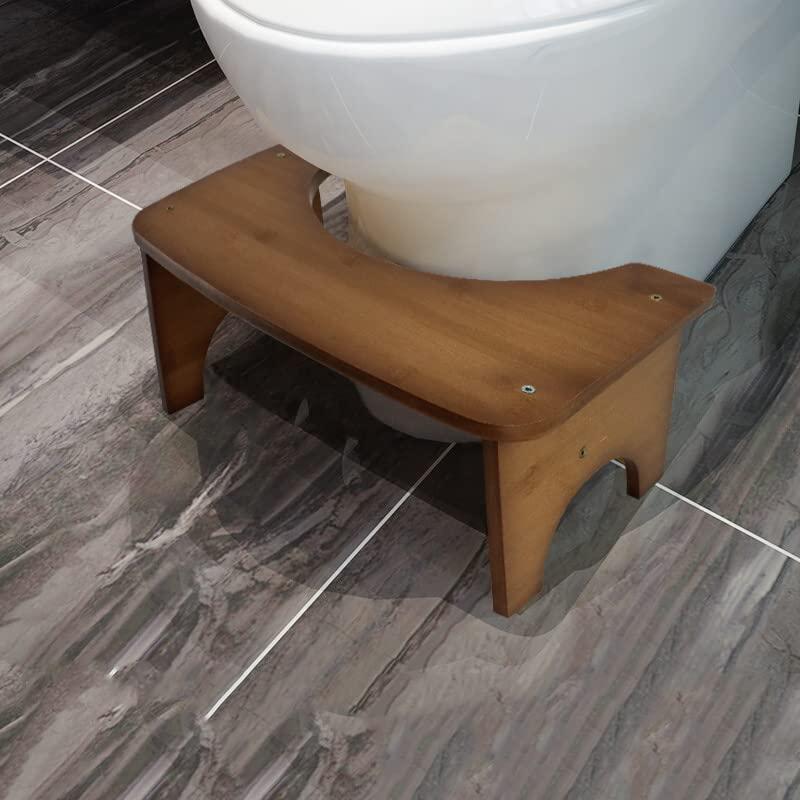 Bamboo Toilet Stool for Adults, 6.5" Toilet Stool Squat Adult Kids, Portable Simple Curve Squat Toilet Potty Stool, Non-Slip Poop Stool for Bathroom, Improve Squatting Posture and Comfort (Wood)