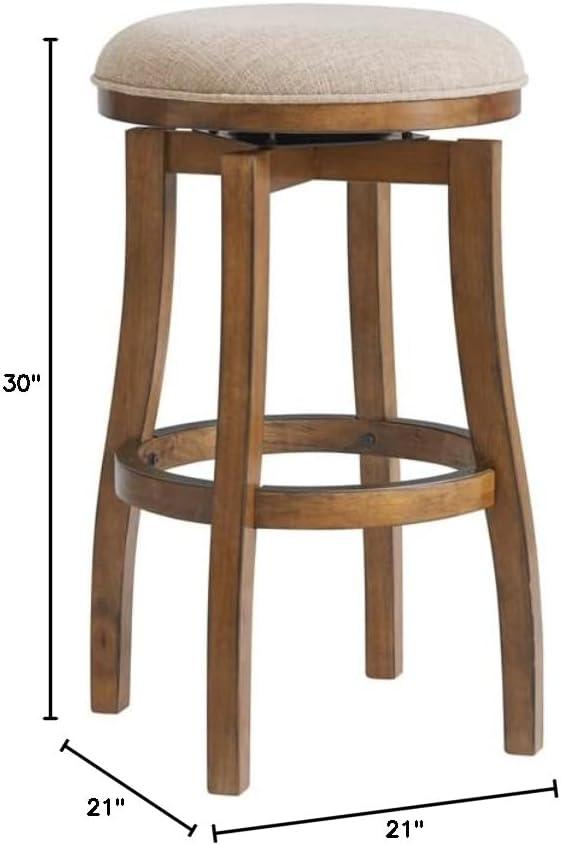 Alaterre Ellie Upholstered Swivel Bar Stool Chairs with Padded Seat and Back, Rubberwood Frame with Metal Kick Plate