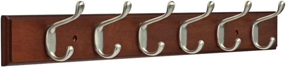 Franklin Brass 27 in. Rail with 6 Heavy Duty Coat and Hat Hooks in Bark and Satin Nickel