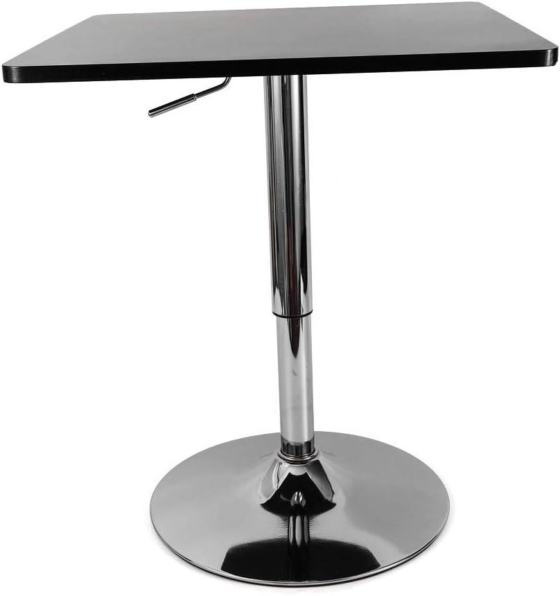 Square Bar Table, Modern Pub Table, 360° Swivel Cocktail Table, Adjustable Height with Black Top, Stainless Steel Leg and Base