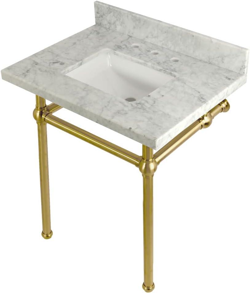 Kingston Brass Templeton 30-Inch Carrara Marble Vanity Top with Brass Legs (8-Inch, 3-Hole)