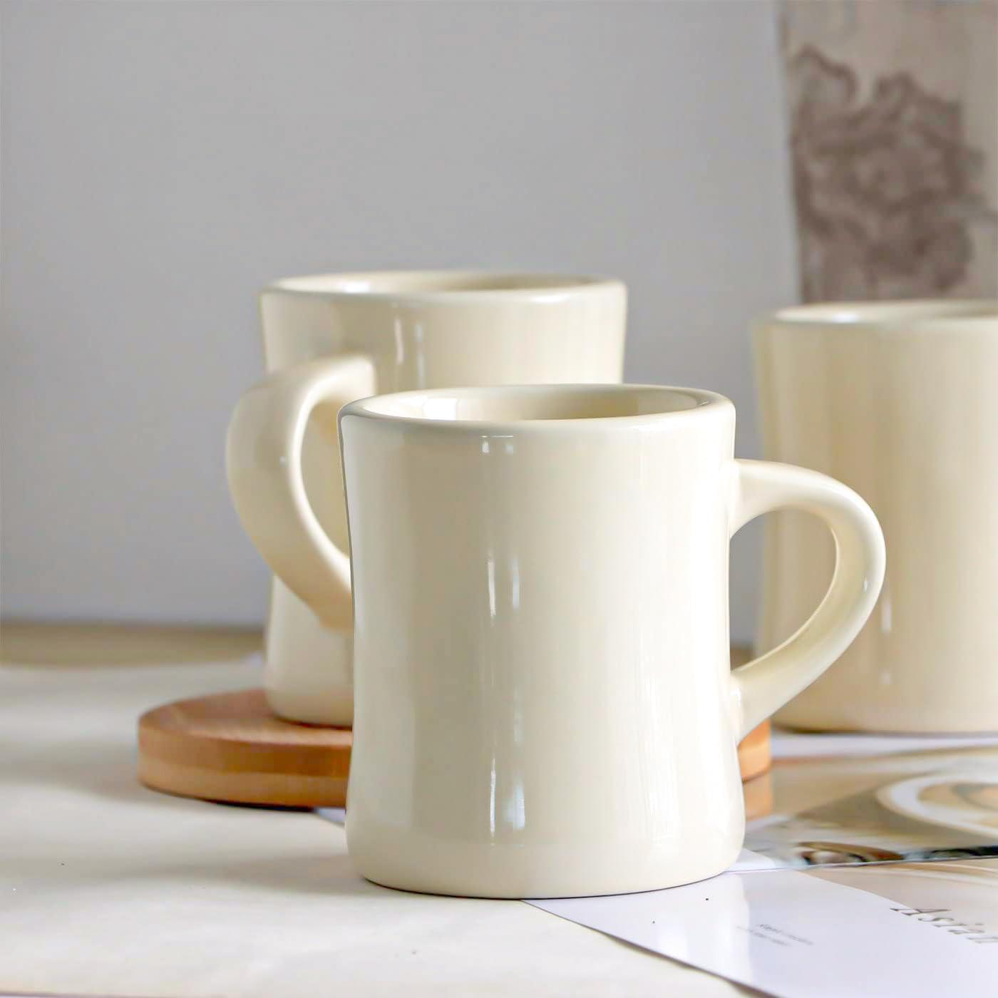 Cream Ceramic 10 oz Retro Diner Mug Set of 4