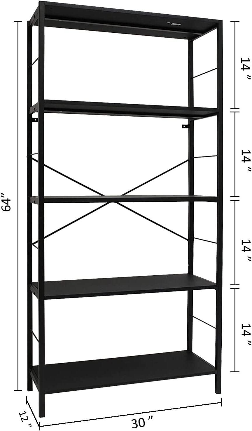 Black 64-Inch Modern 5-Tier Metal Bookcase