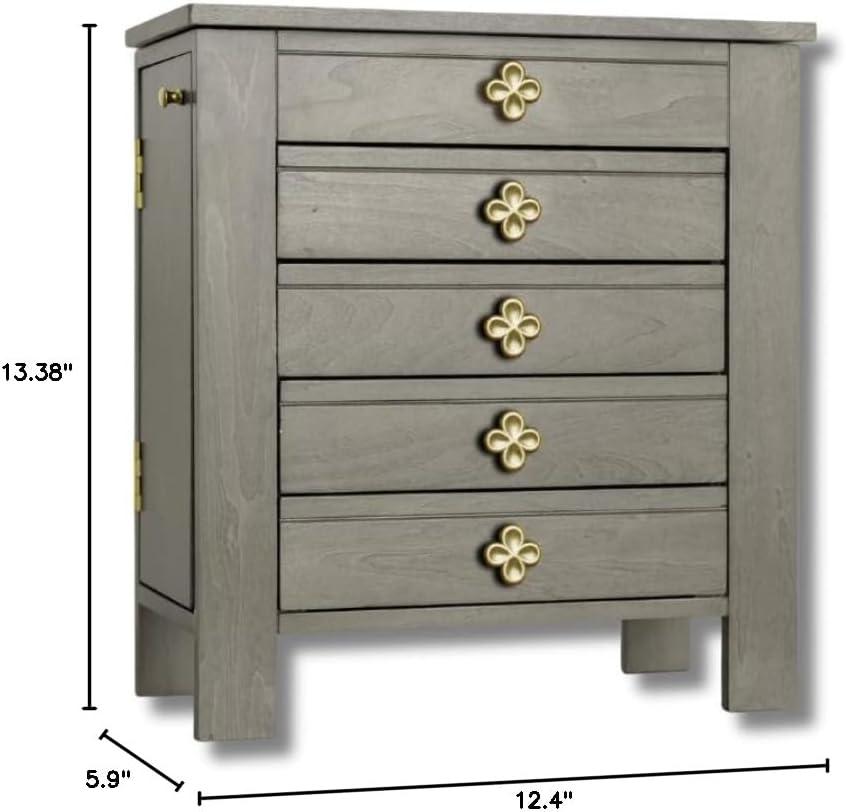 Emma Gray Wood Jewelry Chest with Mirror and Drawers