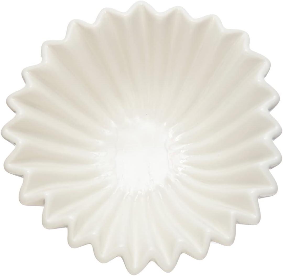 White Fluted Ceramic Serving Bowl with Zigzag Edge