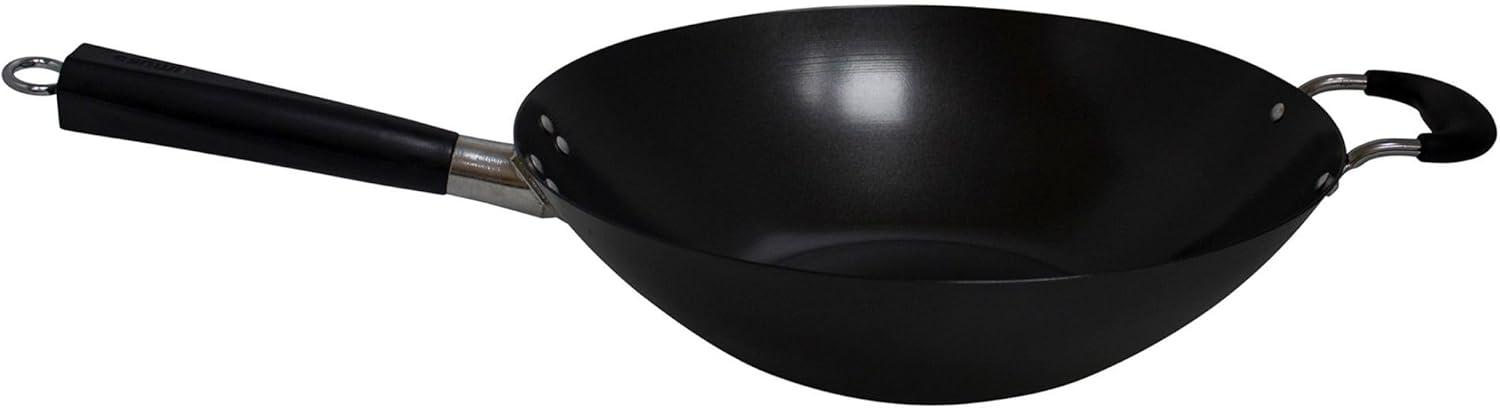 IMUSA 14" Coated Wok with Bakelite Handle: Nonstick Carbon Steel Stir Fry Pan, 64 Volume, Electric & Gas Compatible
