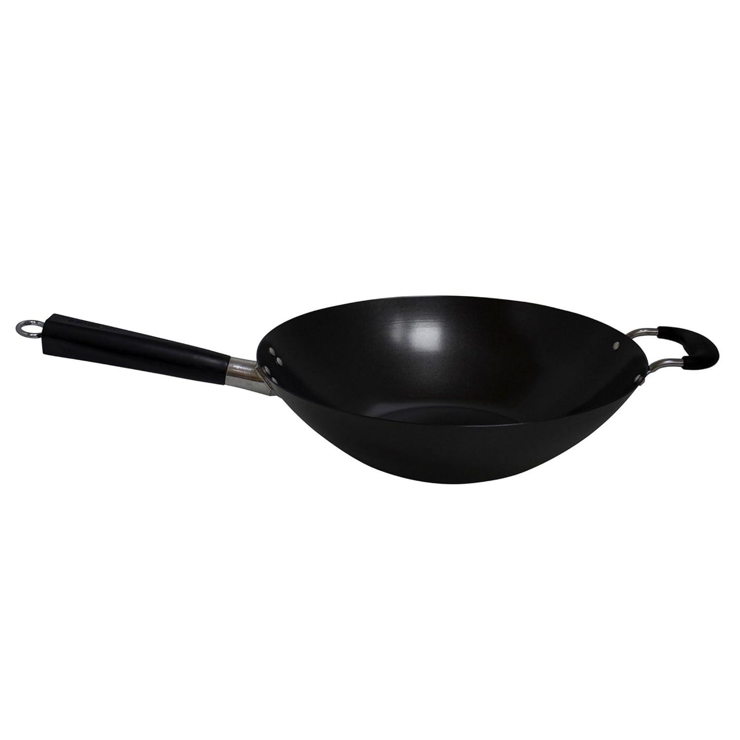IMUSA 14" Coated Wok with Bakelite Handle: Nonstick Carbon Steel Stir Fry Pan, 64 Volume, Electric & Gas Compatible