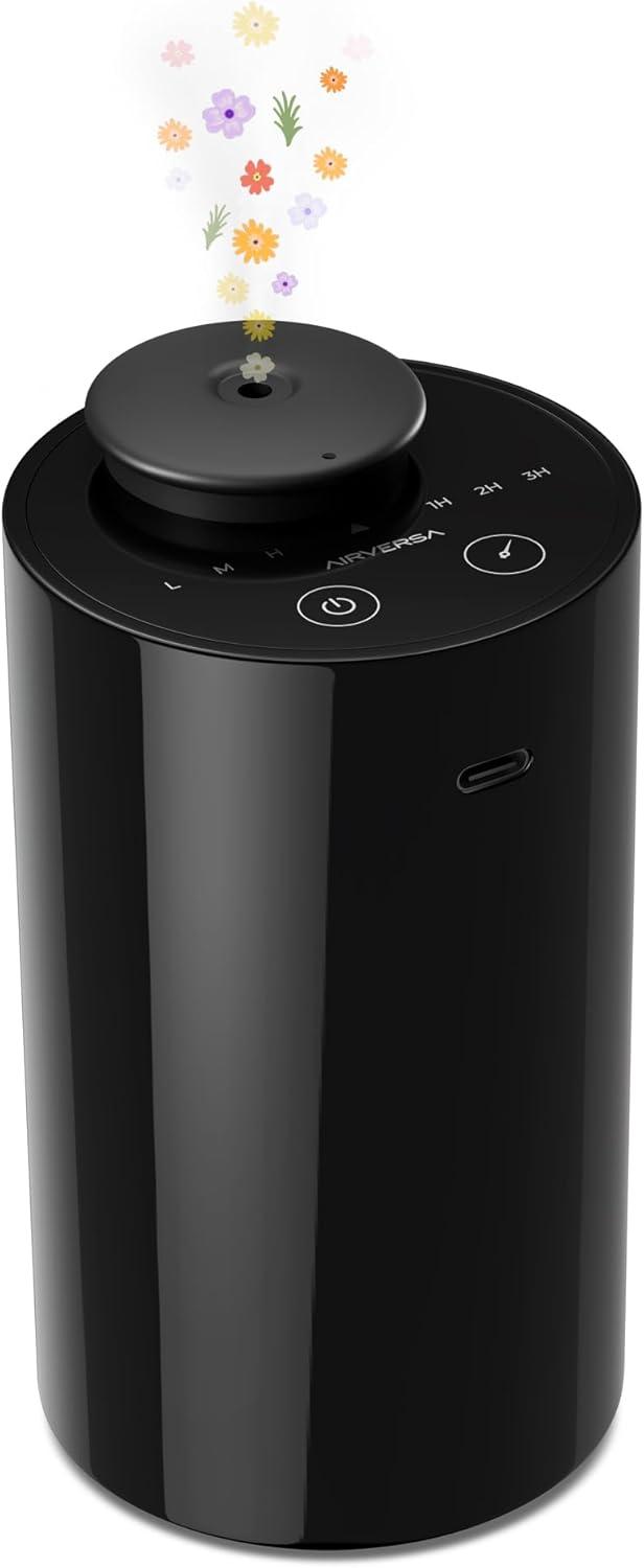 QUALITY FLOORING INC. Waterless Diffuser For Essential Oil Nebulizer, Battery Operated Mini Scent Air Machine, Aromatherapy Nebulizer Diffuser, 1/2/3 Hours/Continuous Mode, 3 Levels Of Nebulization, Suitable For Home, Room, Car, Office AN6 Black