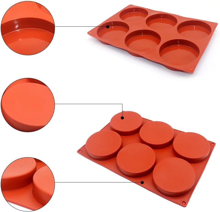 6-Cavity Large Cake Molds Silicone Round Disc Resin Coaster Mold Non-Stick Baking Molds, Mousse Cake Pan, French Dessert, Candy, Soap (Red)