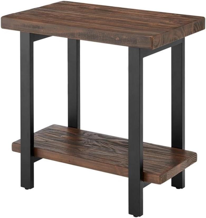 Pomona Solid Wood and Metal End Table with Shelf - Alaterre Furniture: Rustic Design, Fixed Shelf, Rectangle Shape