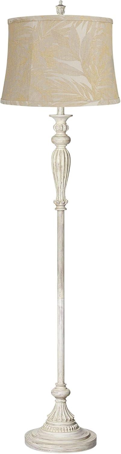 360 Lighting Vintage Chic Floor Lamp 60" Tall Antique White Washed Natural Burlap Fabric Drum Shade for Living Room Reading Bedroom Office