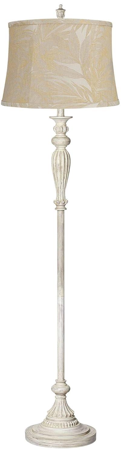 360 Lighting Vintage Chic Floor Lamp 60" Tall Antique White Washed Natural Burlap Fabric Drum Shade for Living Room Reading Bedroom Office