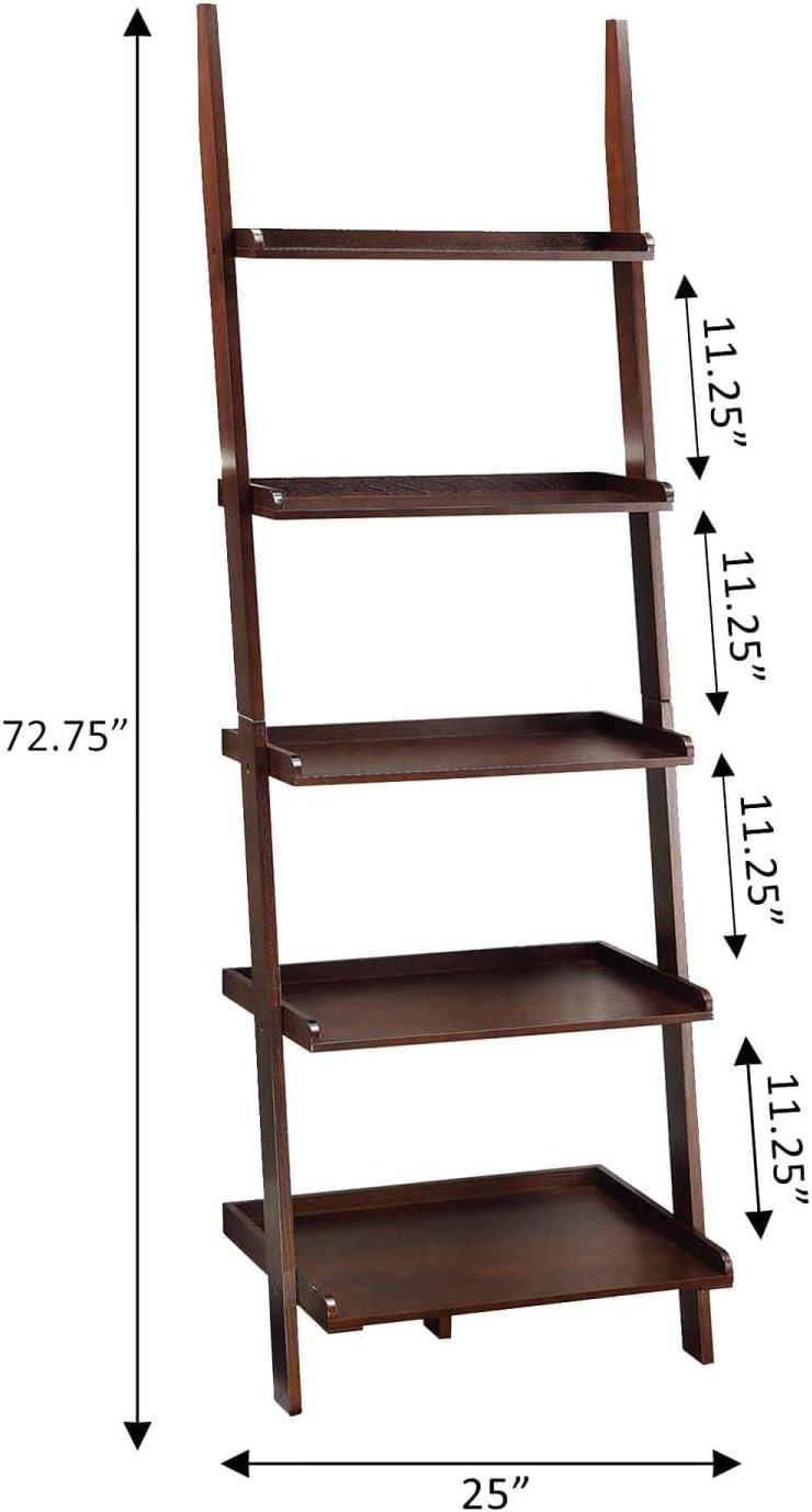Espresso Solid Wood 5-Tier Ladder Bookshelf
