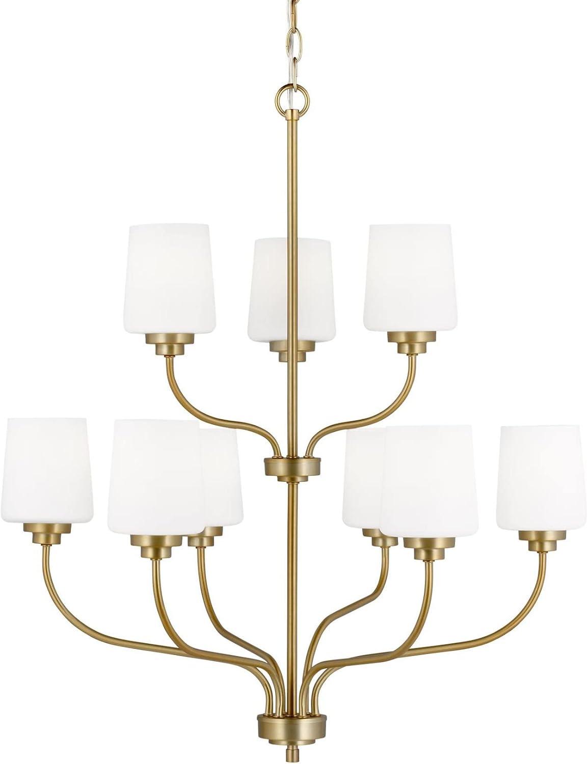 Windom Satin Brass 9-Light Transitional Chandelier with Etched Opal Glass