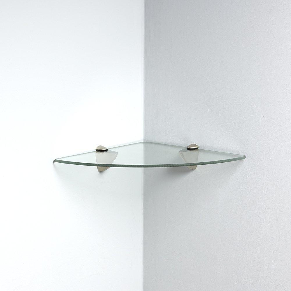 Clear Tempered Glass Corner Shelf with Satin Nickel Brackets