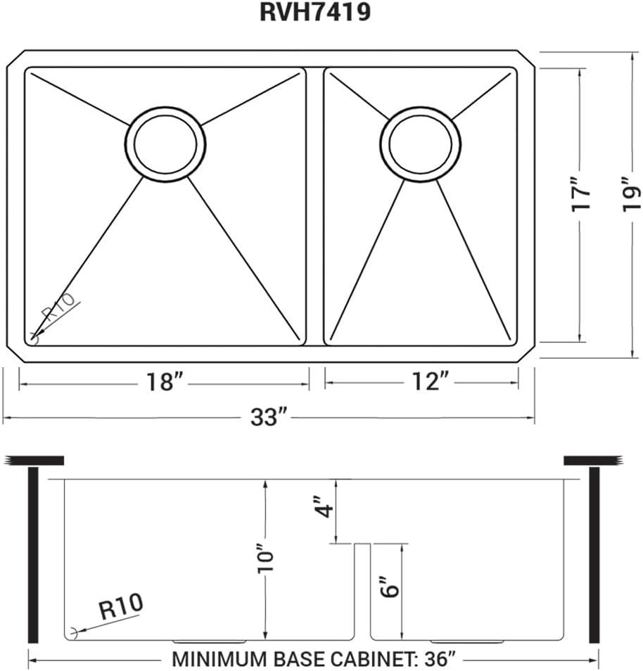 Ruvati 33-inch Low-Divide Undermount 60/40 Double Bowl Rounded Corners Stainless Steel Kitchen Sink