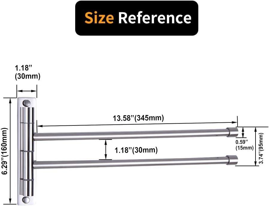 Stainless Steel Swing Out Towel Bar 2-Bar Folding Arm Swivel Hanger Bathroom Storage Organizer Rustproof Wall Mount Brushed Finish