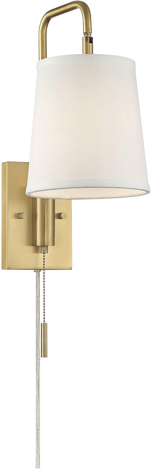 360 Lighting Luca Modern Swing Arm Wall Lamp Warm Brass Metal Plug-in Light Fixture Up Down White Fabric Shade for Bedroom Bedside Living Room Reading