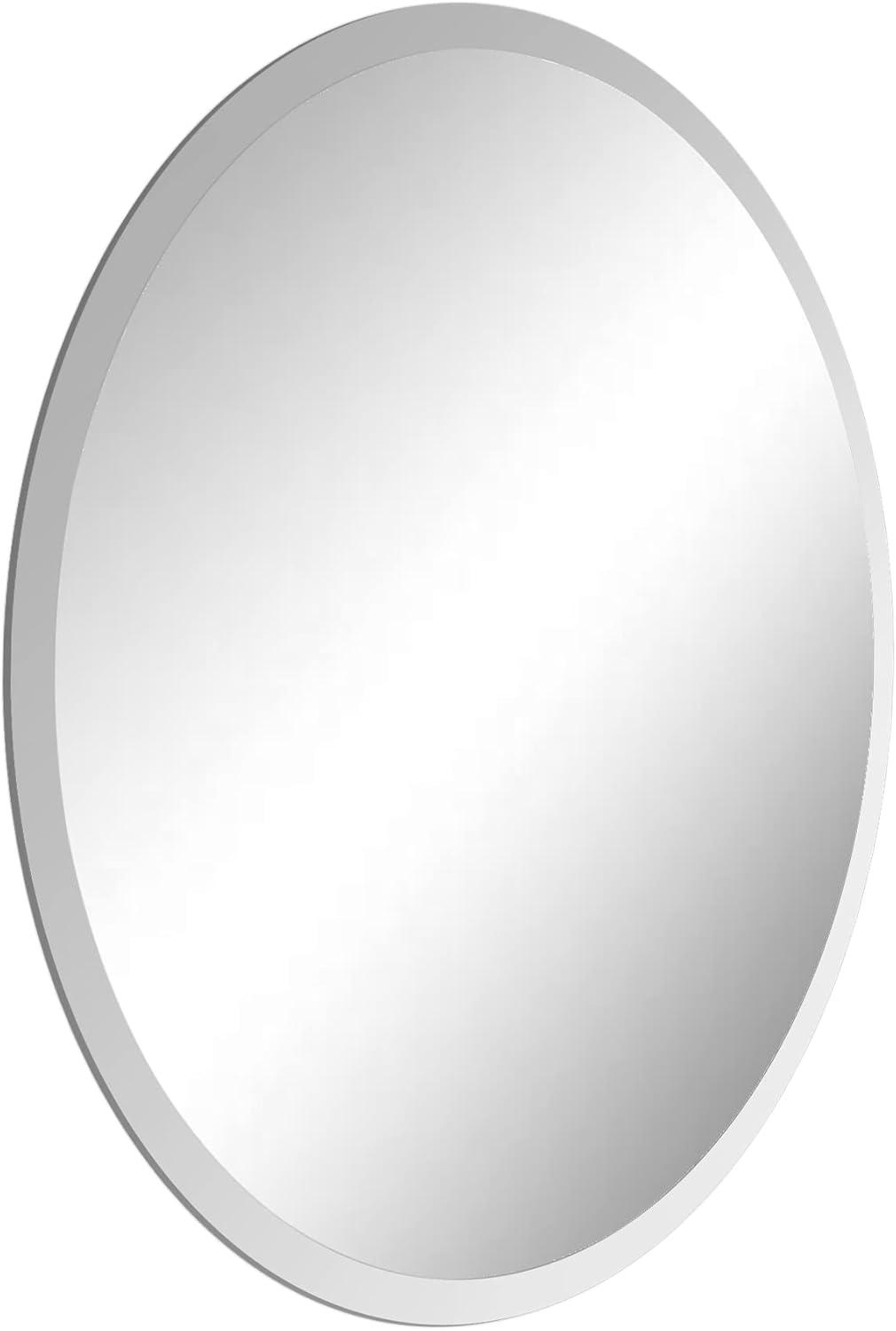 Elegant Oval 22" x 39" Frameless Polished Wall Mirror with Beveled Edge