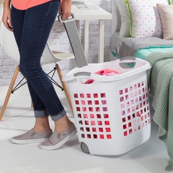 White Plastic 1.75 Bushel Ultra Wheeled Laundry Basket