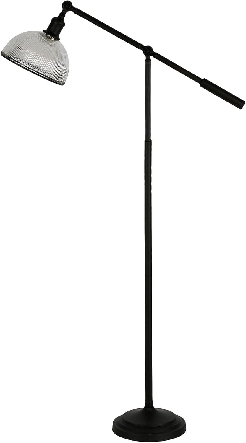 Henn&Hart 32" Blackened Bronze Metal/Ribbed Glass Floor Lamp