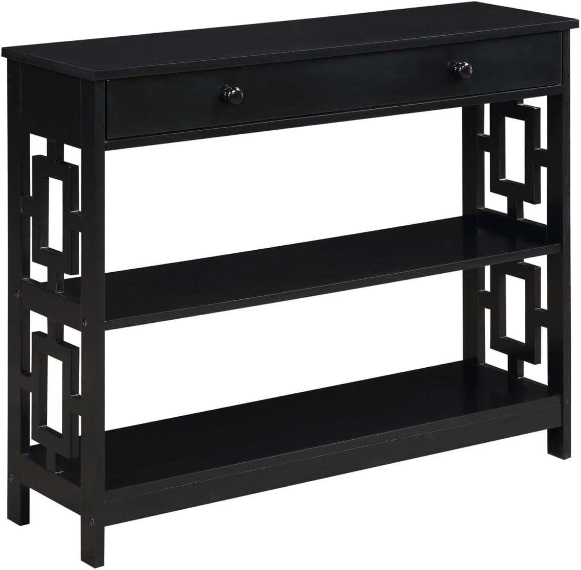 Convenience Concepts Town Square One-Drawer Console Table in Black Wood Finish