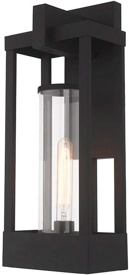 Black Solid Brass Outdoor Wall Lantern with Clear Glass Shade