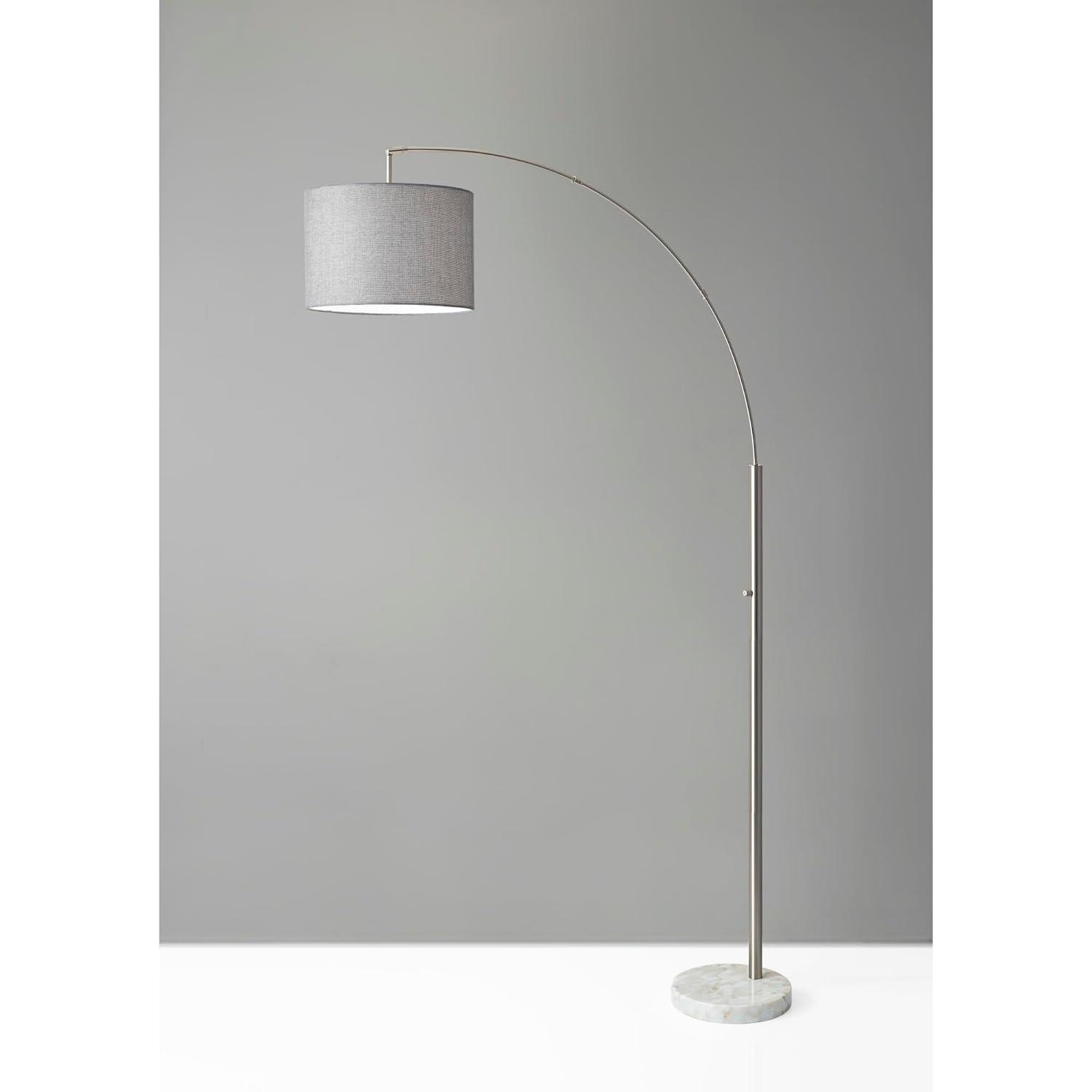 73.5" Bowery Arc Lamp Steel - Adesso: Contemporary Design, ETL Listed, Linen Shade, Metal Body