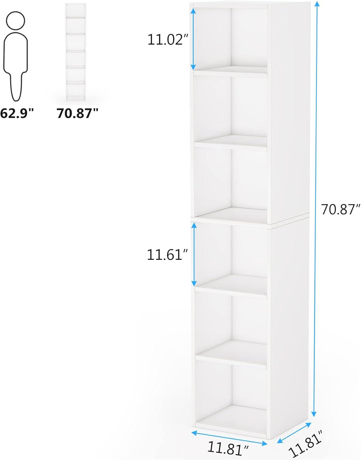 Modern White Tall Corner Bookcase with 6 Cube Shelves