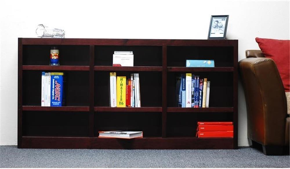 Concepts in Wood 9 Shelf Triple Wide Wood Bookcase, 36 inch Tall - Cherry Finish